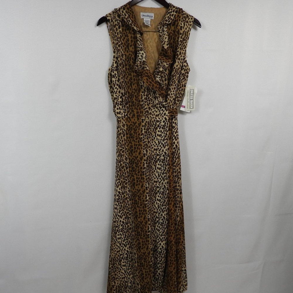 I46 Vintage Ultra Dress Leopard Print Sleeveless Wrap Belt Dress